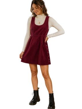 American Eagle Corduroy Pinafore Dress Burgundy Jumper Petite Small